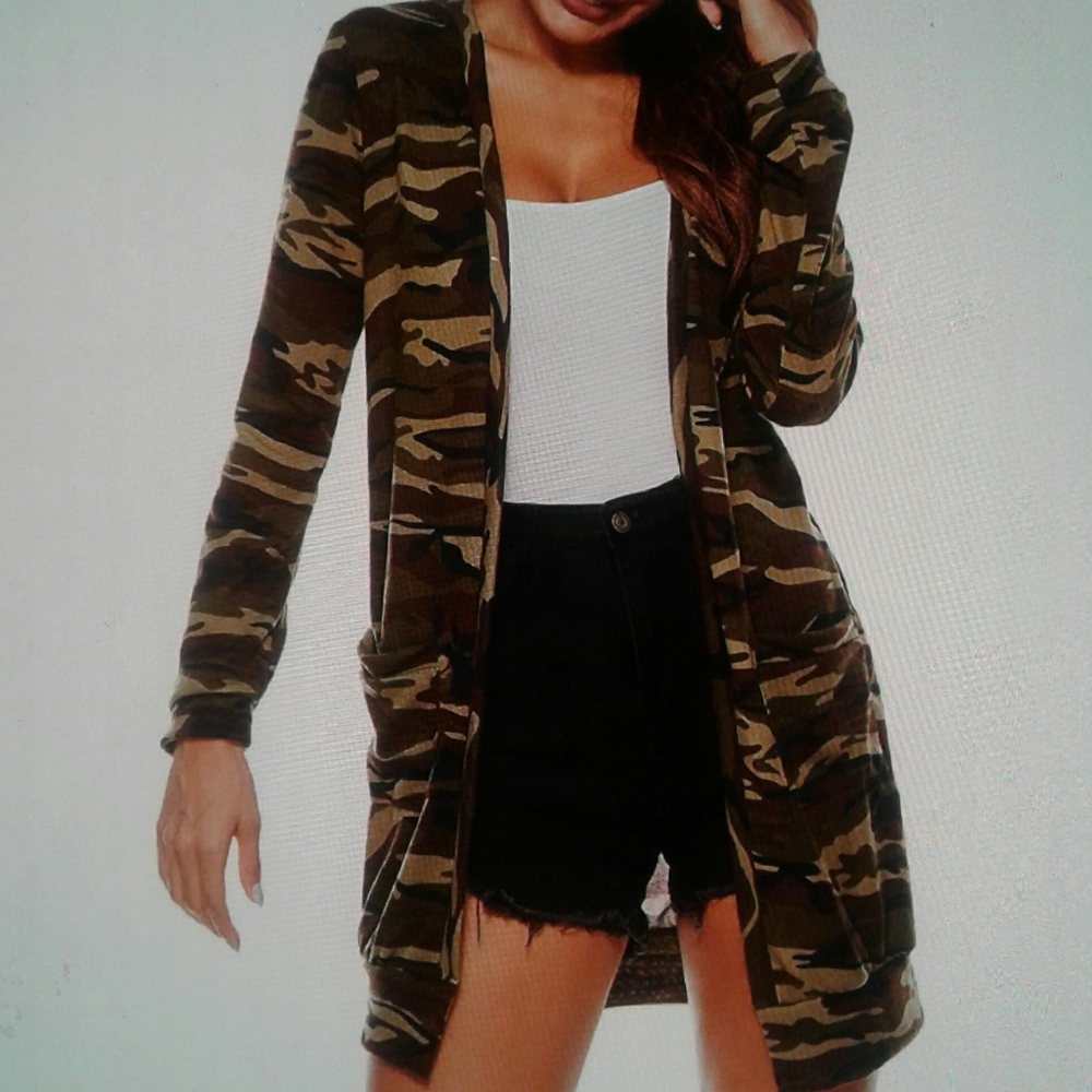 Lightweight open front camo cardigan